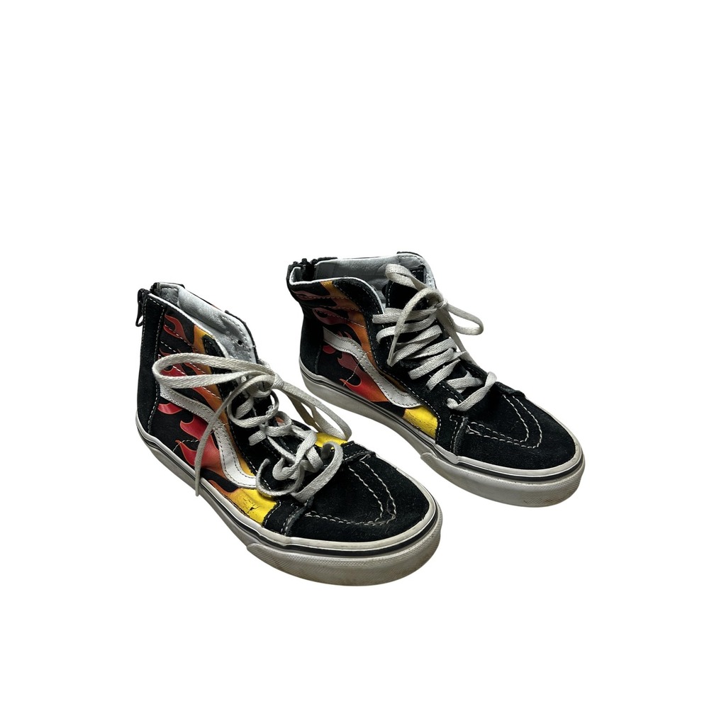 Vans Sk8-Hi Zip Shoes Kids Size 2.5 Black Flame High Top Skateboard Sneakers